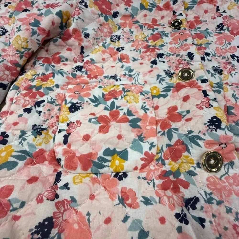 Janie and Jack Girls Quilted Floral Jacket Sz 6 Lightweight, Button Front - Picture 3 of 12